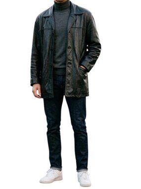 Vintage Black Lucky Leather Co Genuine Leather Buttoned Jacket Men’s XL